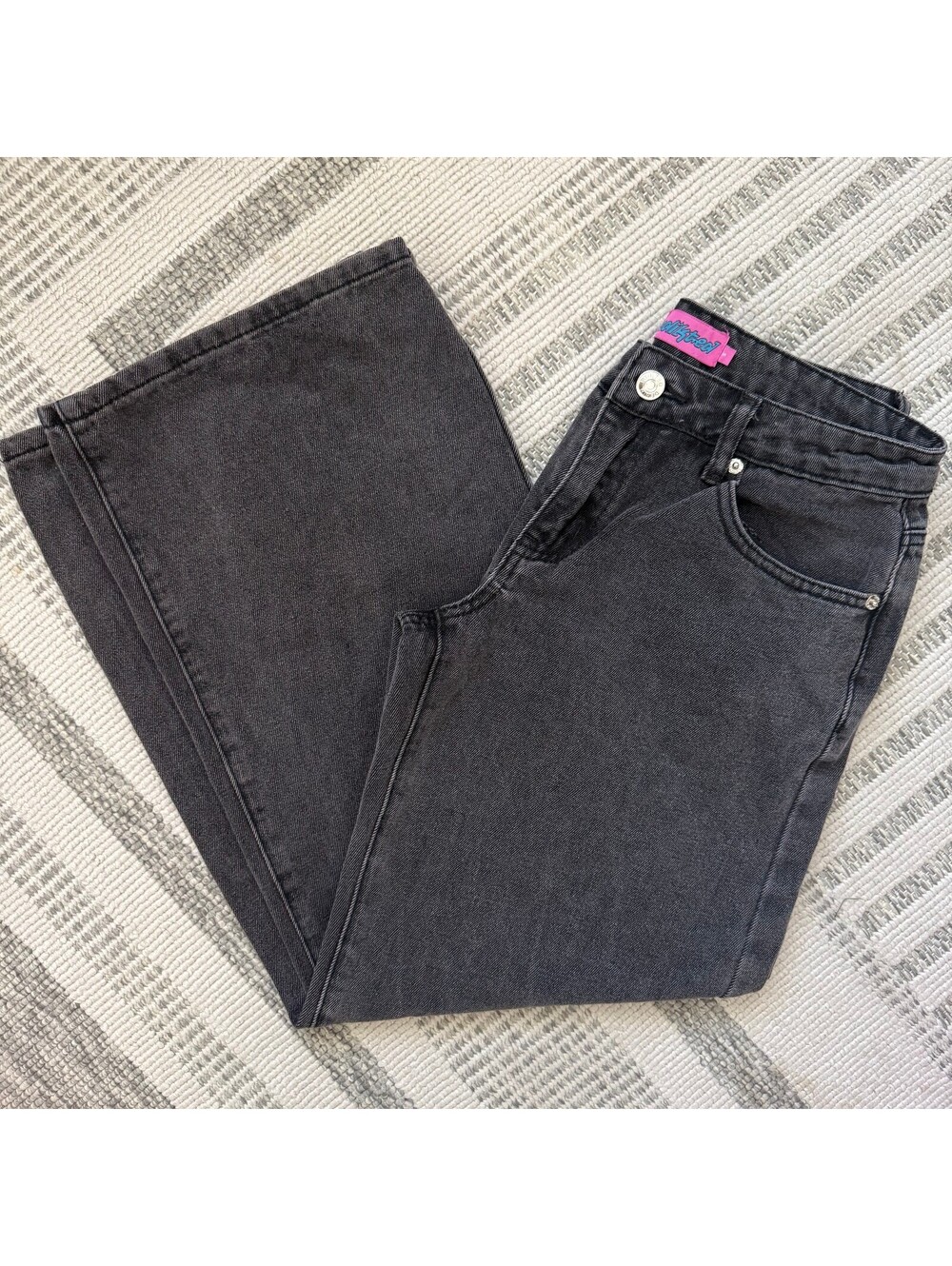 Edikted S Black Charcoal Low Rise Wide Leg Y2K Jeans 28x27
